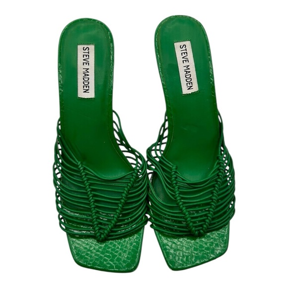 STEVE MADDEN Women's Green Bonds Cage Square Toe Stiletto Heel Mule Sandal Size9 - Picture 2 of 9